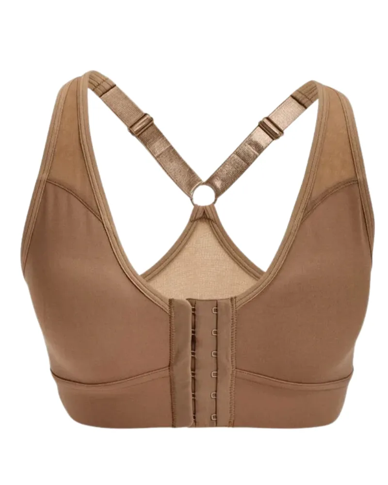 AO-036 Sand Front Closure Compression Bianca Wire Free Bra with Removable Pads