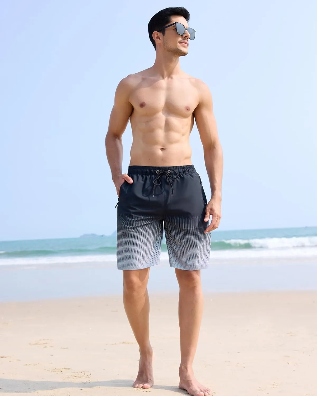 APTRO Men's Swim Trunks 9 inch Bathing Suit Swim Board Shorts Quick Drying Beach Shorts with Zipper Pockets