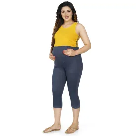 Baby Moo Soft And Comfy Mid-Calf Length Maternity Pant Solid - Denim Blue