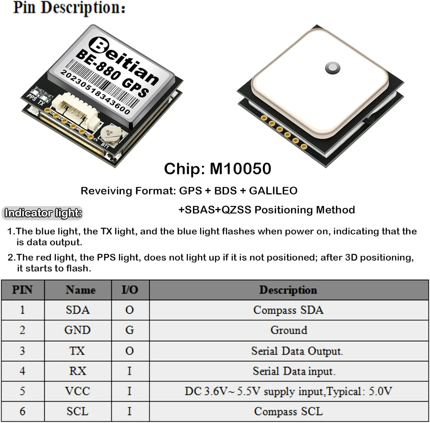BE-880 GPS Receiver Module with Flash HMC5883L Compass 10th Chip GPS Antenna TTL Level 38400bps for Arduino Aircraft Pixhawk APM Flight Controller