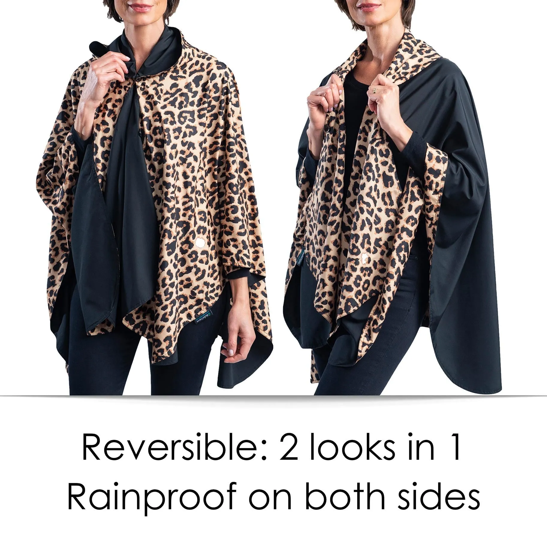 Black & Leopard Animal Print Womens Rain Cape - Rainproof Breathable Rain Poncho