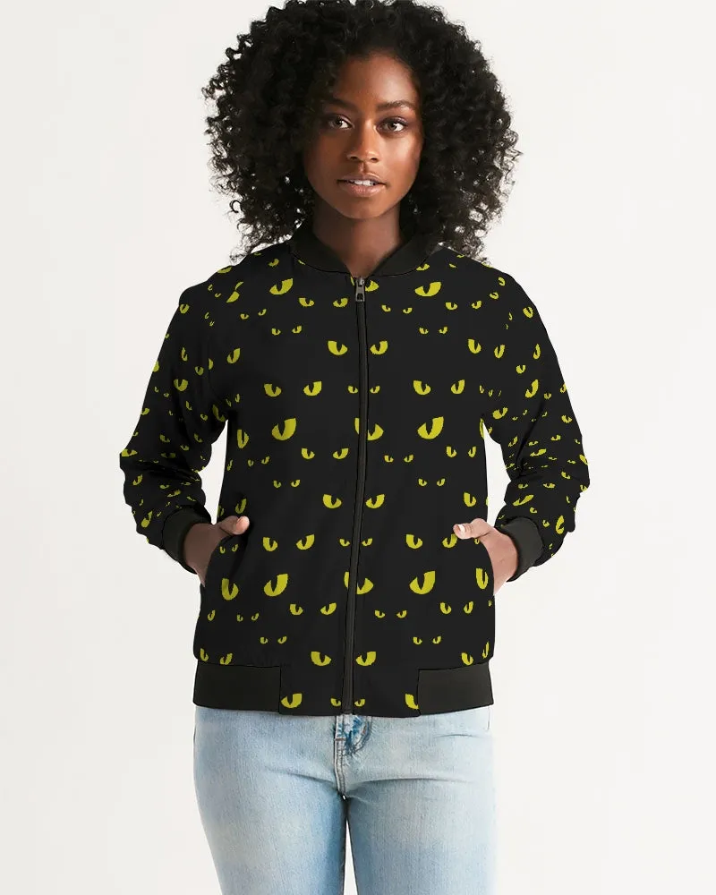Black Halloween Eyes Pattern Women's Bomber Jacket