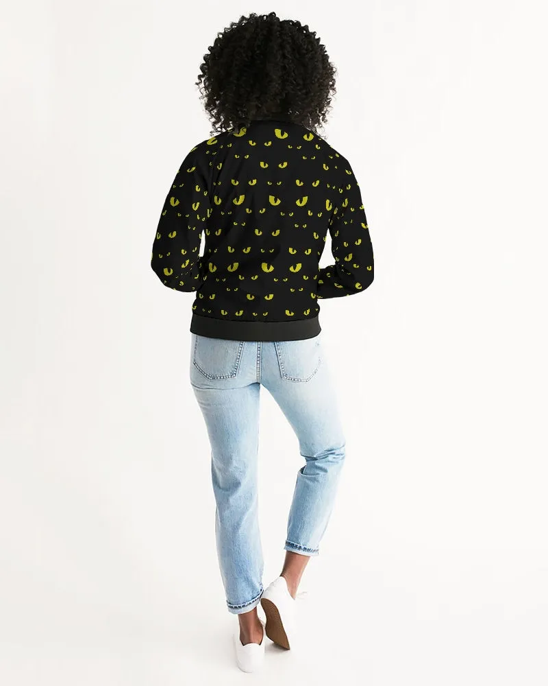 Black Halloween Eyes Pattern Women's Bomber Jacket