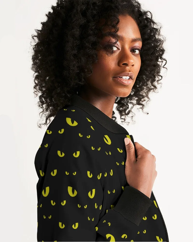 Black Halloween Eyes Pattern Women's Bomber Jacket
