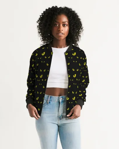 Black Halloween Eyes Pattern Women's Bomber Jacket