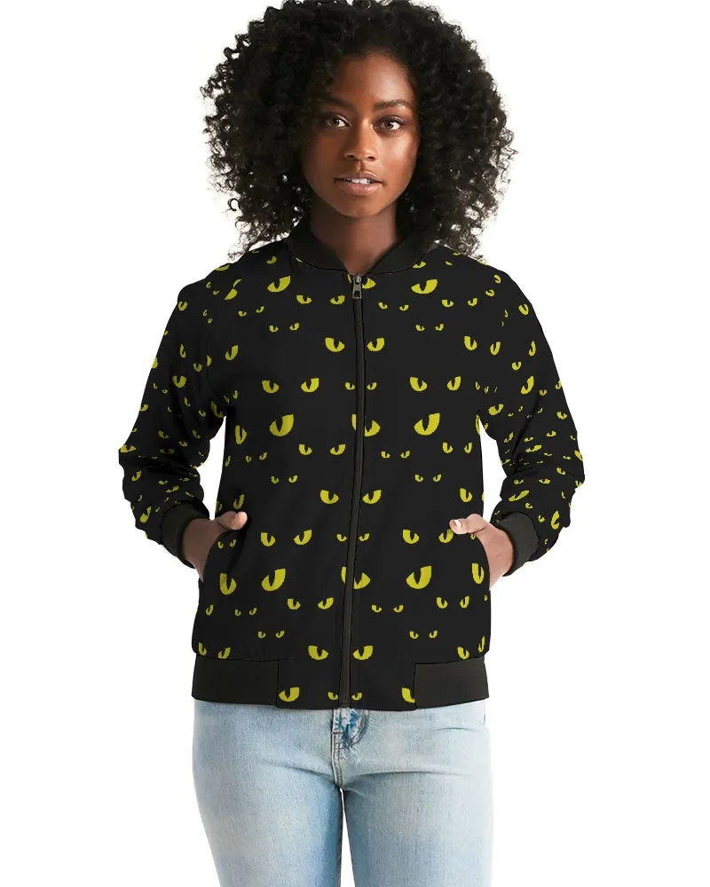 Black Halloween Eyes Pattern Women's Bomber Jacket