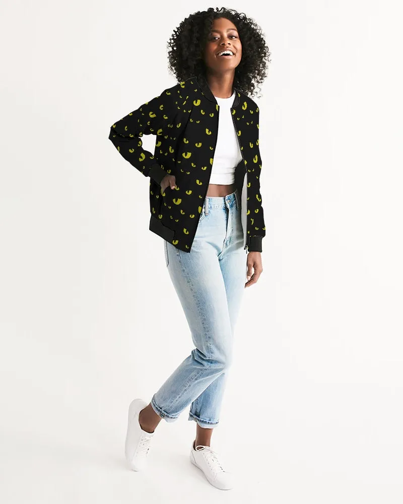 Black Halloween Eyes Pattern Women's Bomber Jacket