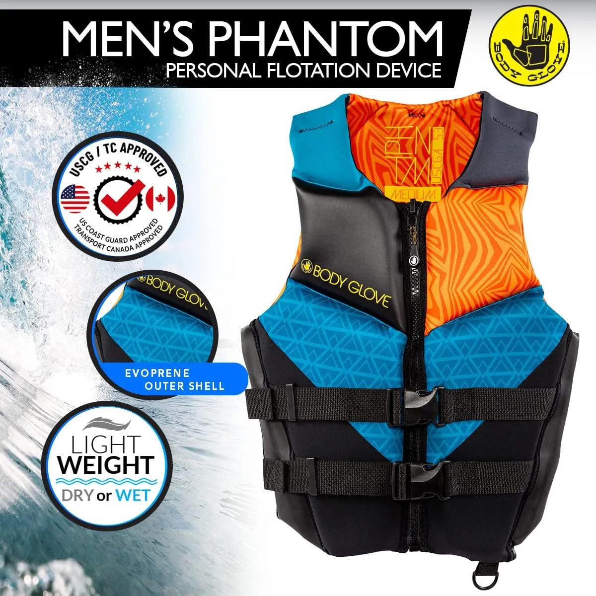 Body Glove Mens Phantom USCGA Life Jacket PFD