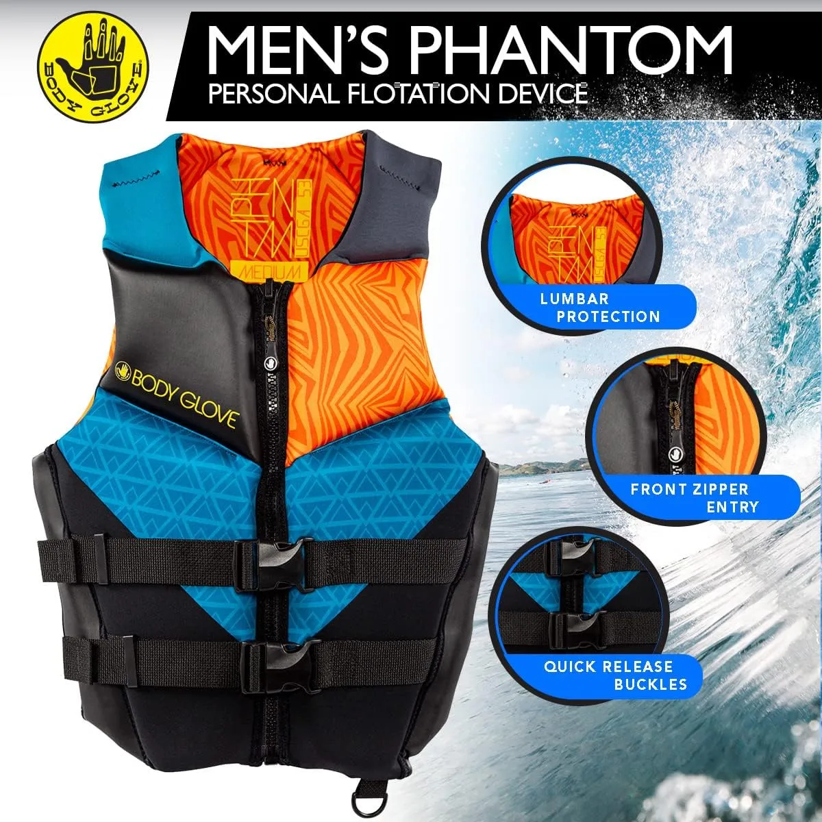 Body Glove Mens Phantom USCGA Life Jacket PFD