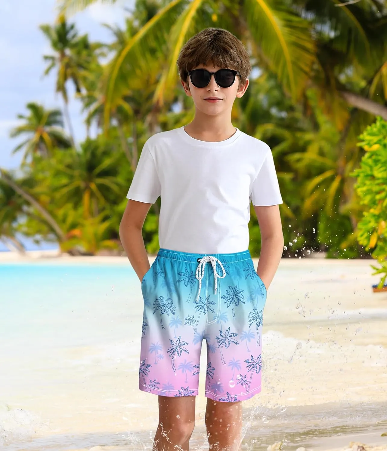 Boys Swim Trunks with Compression Liner Boys Quick Dry 2 in 1 Swim Shorts Summer Beach Shorts