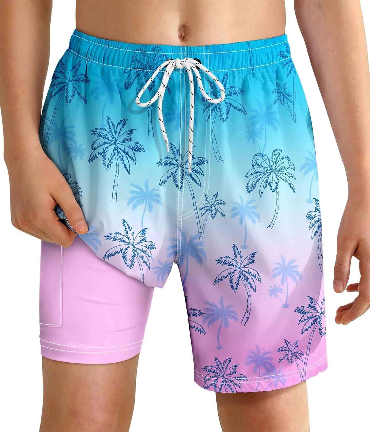 Boys Swim Trunks with Compression Liner Boys Quick Dry 2 in 1 Swim Shorts Summer Beach Shorts