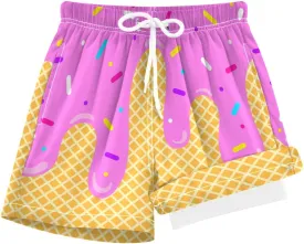 Boys Swim Trunks with Compression Liner Quick Dry Board Shorts with Boxer Brief Bathing Suit 4-14 Years