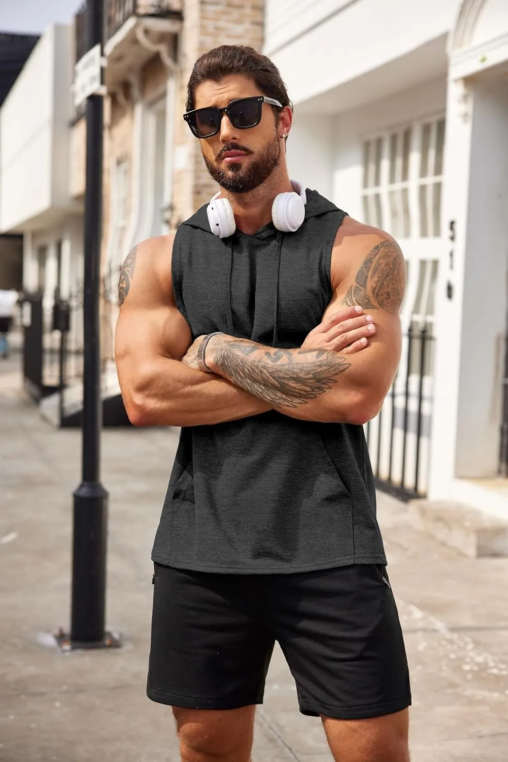 COOFANDY Men's Workout Hooded Tank Tops Bodybuilding Muscle Cut Off T Shirt Sleeveless Gym Hoodies