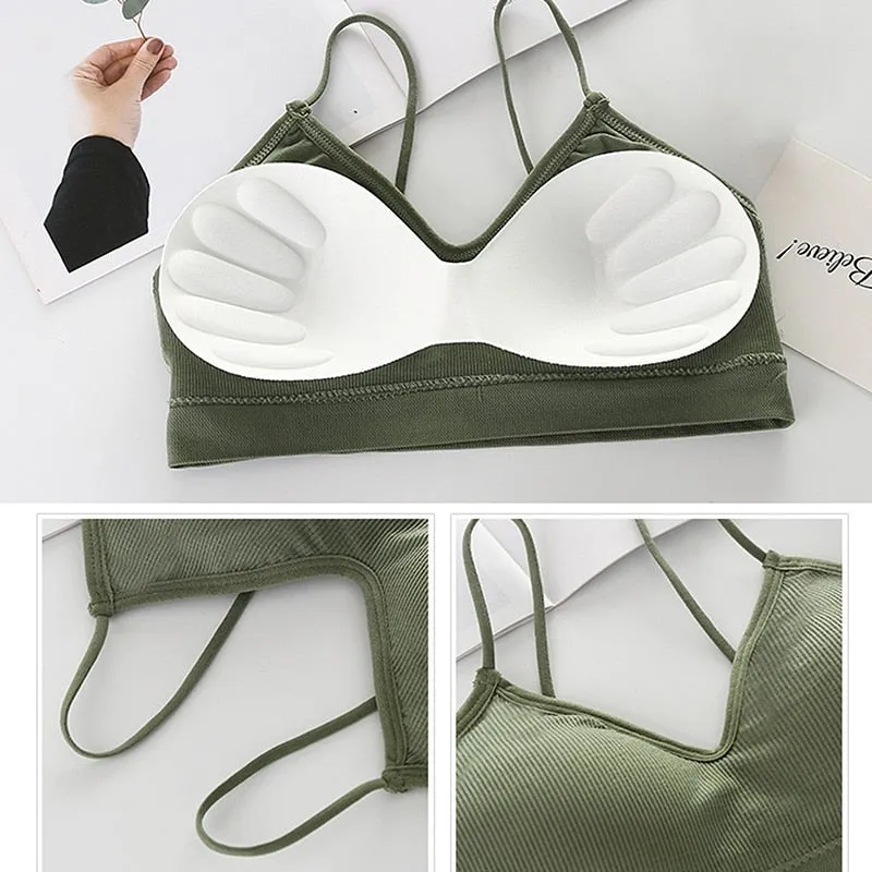 Cotton Sports Bras Top Women Push Up Solid Sports Bra