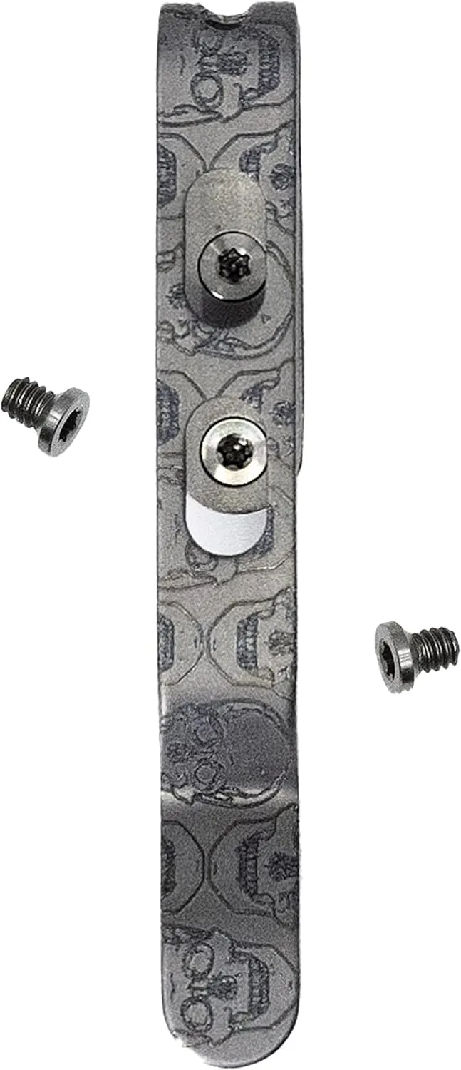 Donk! Titanium Pocket Clip. Made for Leatherman Free (P2, P4, T2 & T4) Curl & Bond. TC4 Titanium. Matte Finish. 2 Screws. 5 Custom Designs. Extra Carry Options - 'Numb Skulls