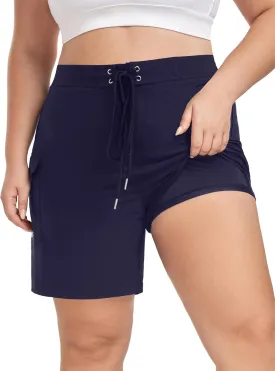 FOREYOND Women's Plus Size Board Shorts Quick Dry Swim Shorts High Waisted Swim Pants with Pockets Liner Trunks