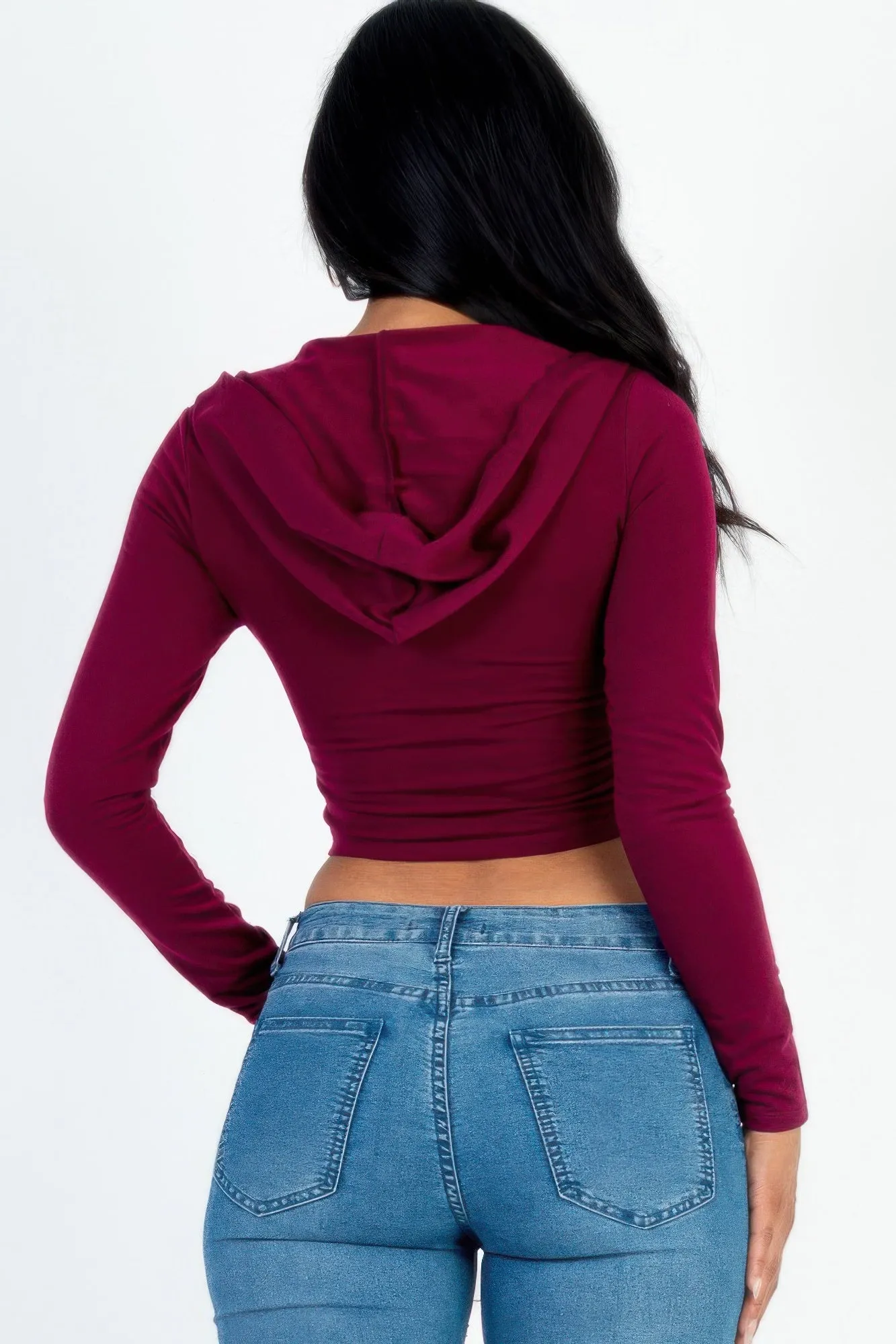 French Terry Crop Zip Up Hoodie
