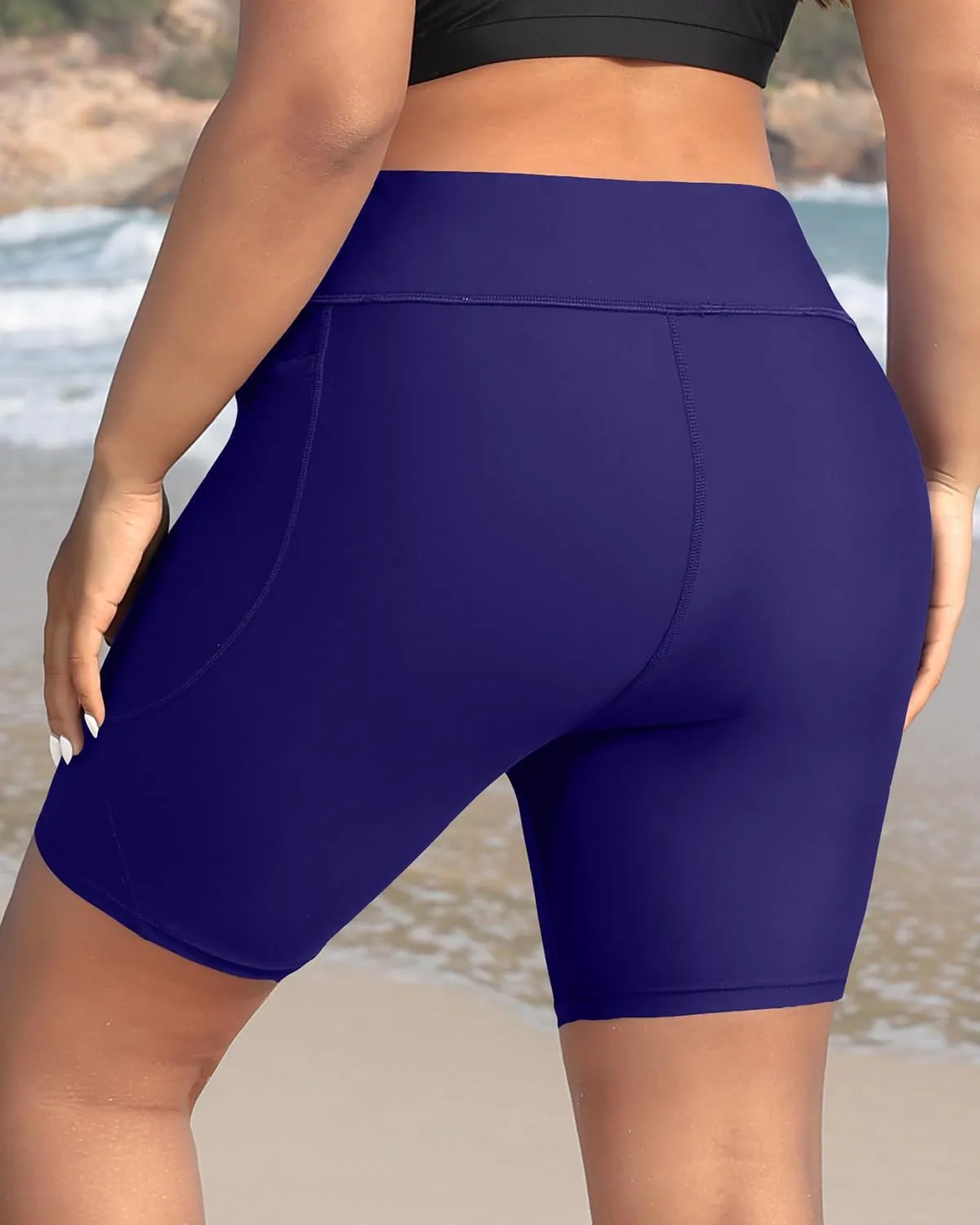 Holipick Women Plus Size Swim Shorts High Waisted Swim Bottoms with Pockets Tummy Control Boy Shorts