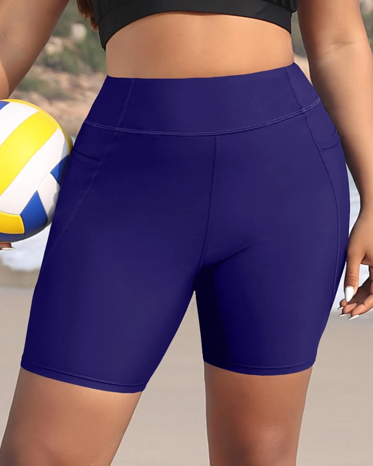 Holipick Women Plus Size Swim Shorts High Waisted Swim Bottoms with Pockets Tummy Control Boy Shorts