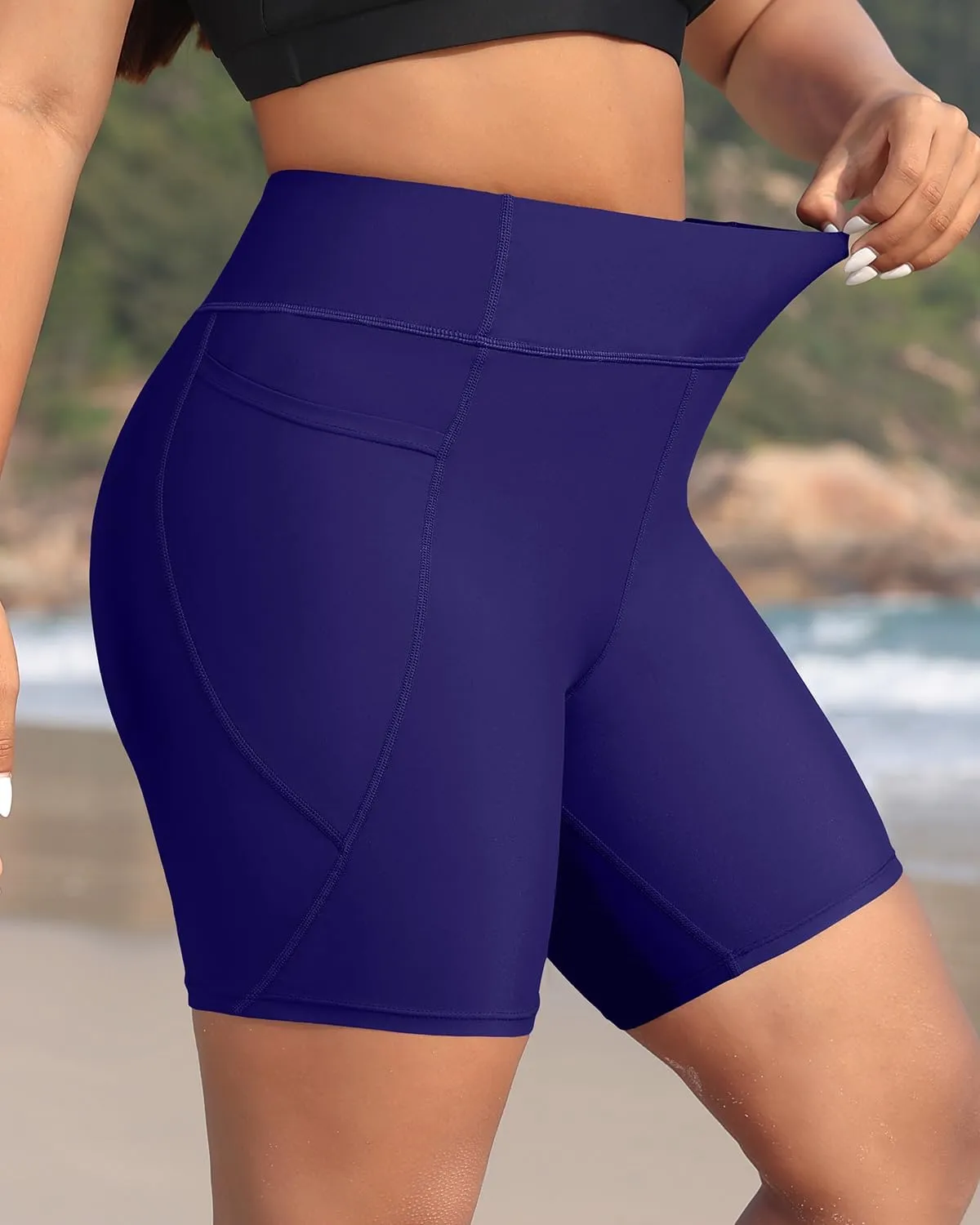Holipick Women Plus Size Swim Shorts High Waisted Swim Bottoms with Pockets Tummy Control Boy Shorts