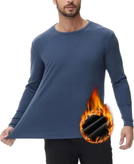 HUGE SPORTS Thermal Underwear for Men Long Sleeve Thermal Shirts Fleece Lined Crew Neck Base Layer Thermal Underwear Top