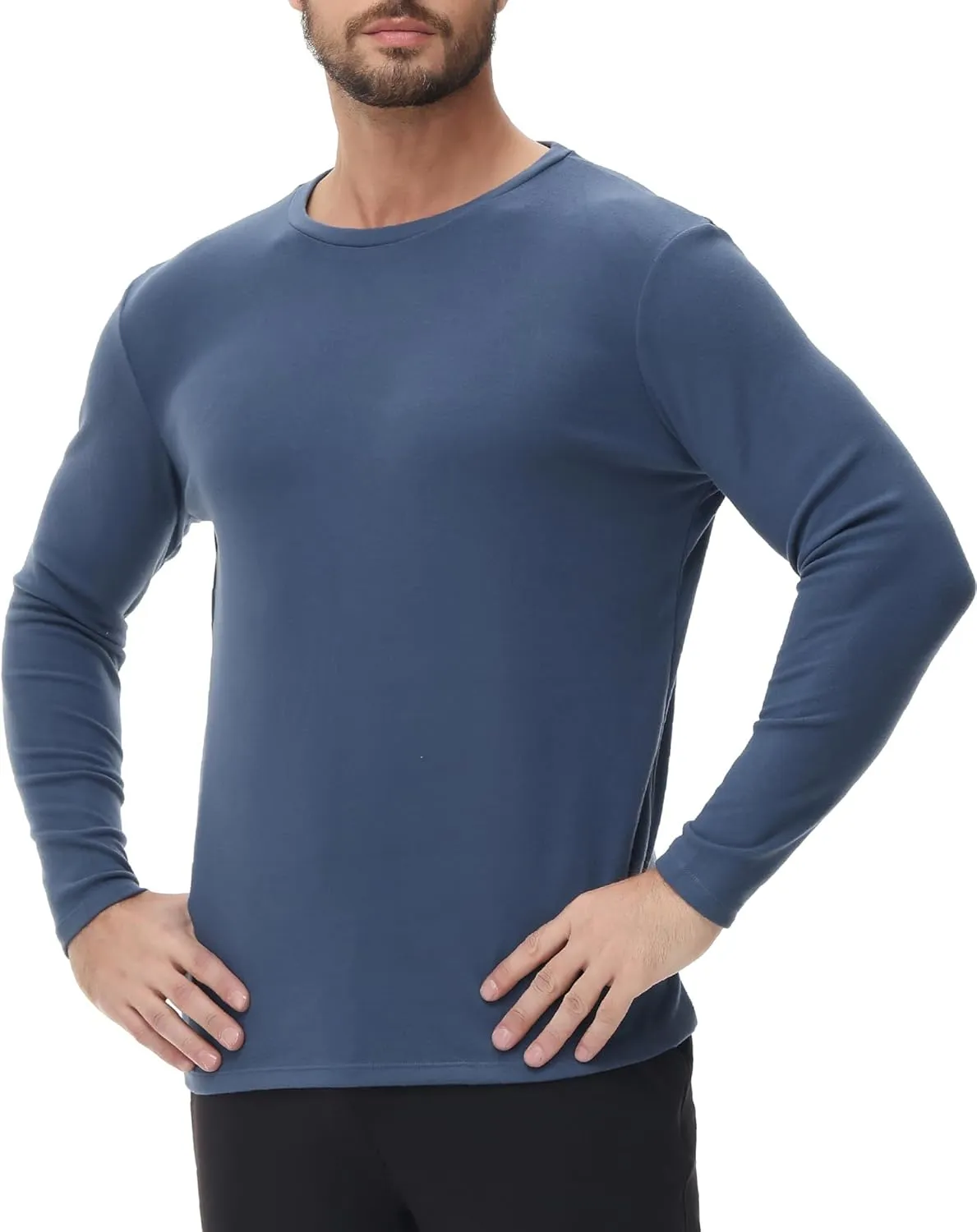 HUGE SPORTS Thermal Underwear for Men Long Sleeve Thermal Shirts Fleece Lined Crew Neck Base Layer Thermal Underwear Top