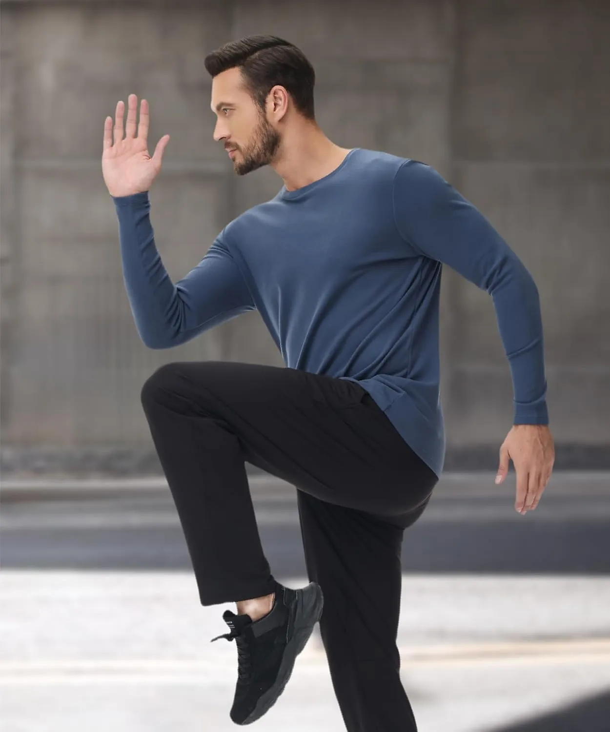 HUGE SPORTS Thermal Underwear for Men Long Sleeve Thermal Shirts Fleece Lined Crew Neck Base Layer Thermal Underwear Top
