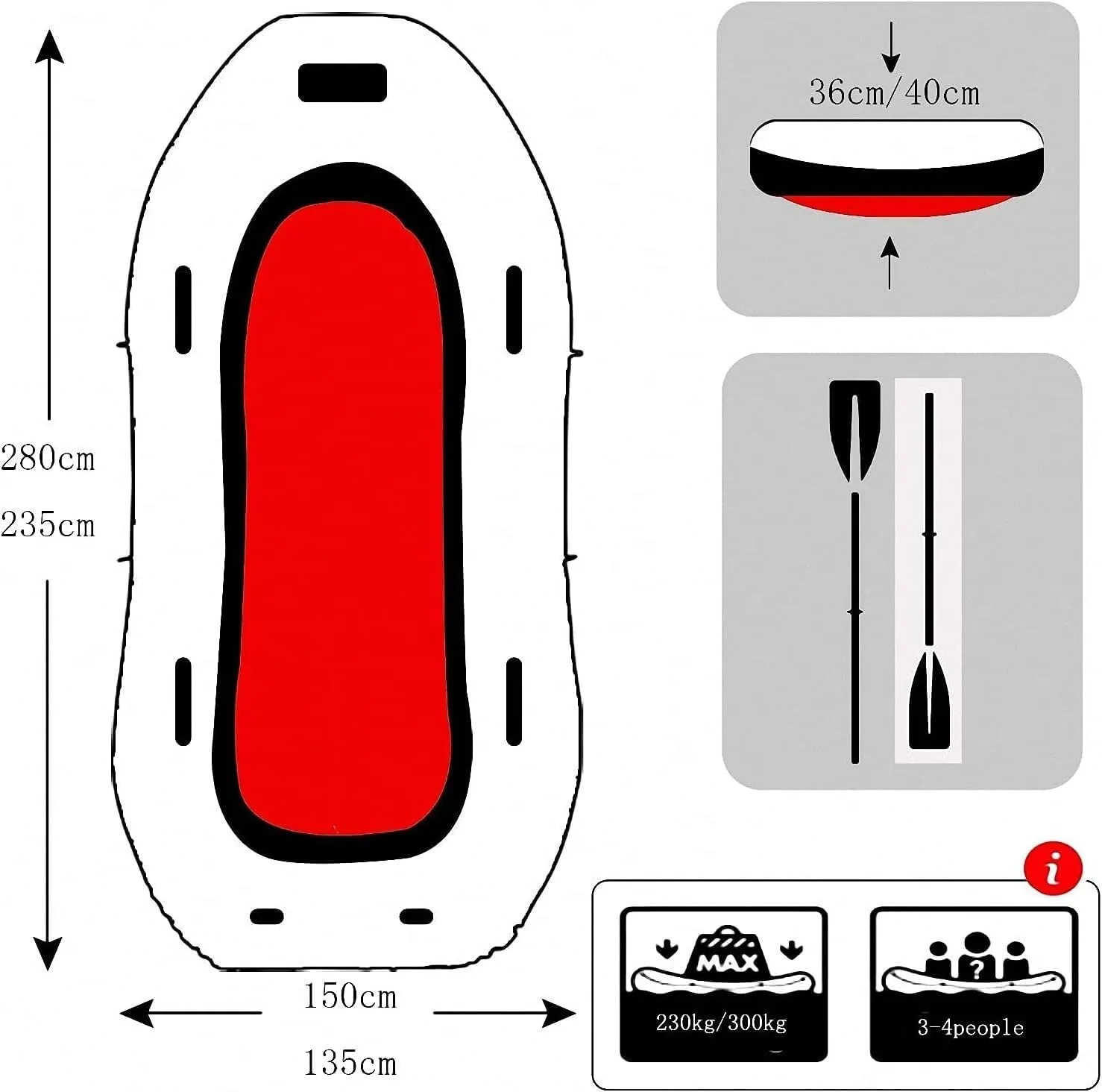 Kayak Inflatable Boat for Adults, Thicken Inflatable Raft Rubber Boat, Thickened Fishing Nflatable Boat, Rafting(Size:235 * 135 * 36cm)
