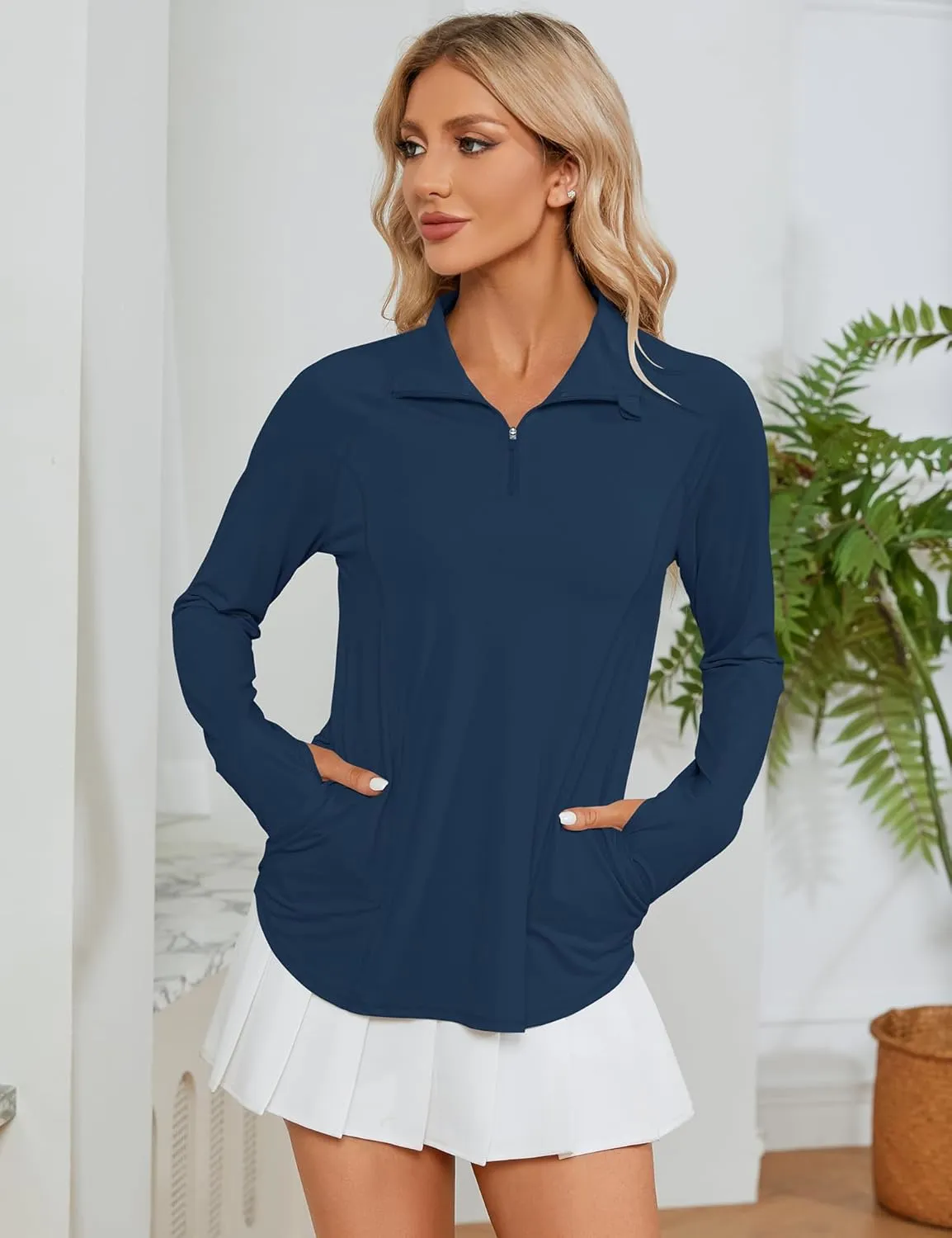 LOMON Women Long Sleeve Shirts Sun Protection 1/4 Zip Summer Quick Dry Hiking Shirts Quarter Zip Pullover for Women