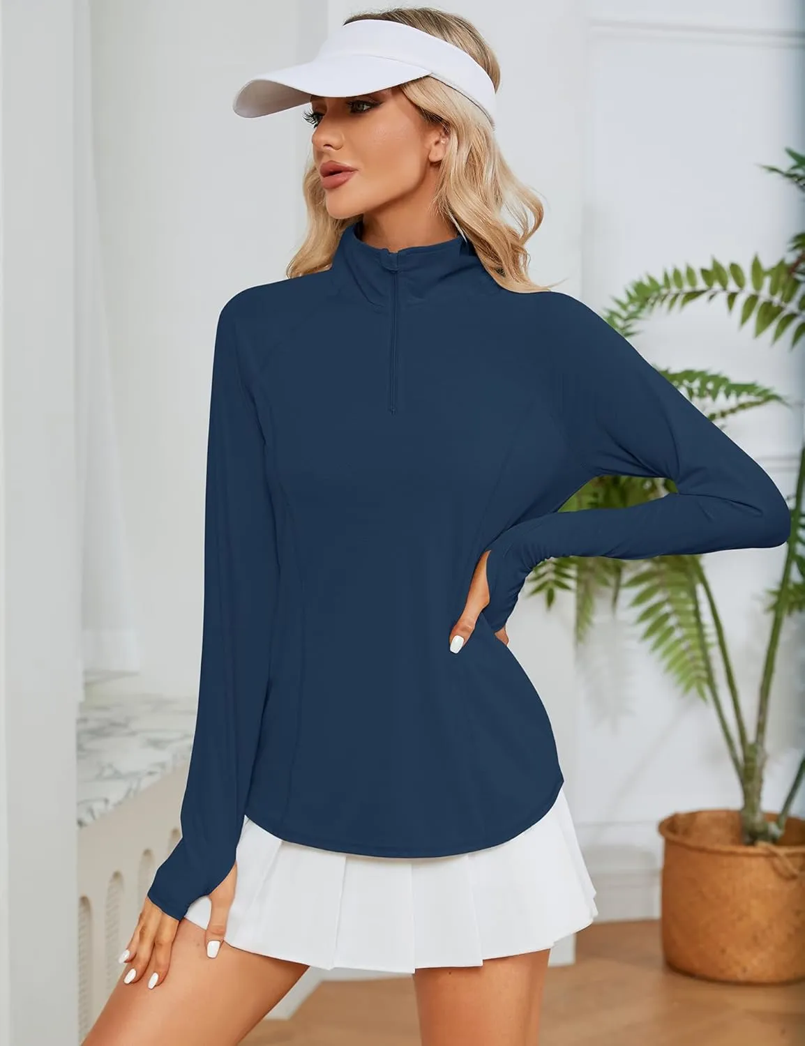 LOMON Women Long Sleeve Shirts Sun Protection 1/4 Zip Summer Quick Dry Hiking Shirts Quarter Zip Pullover for Women