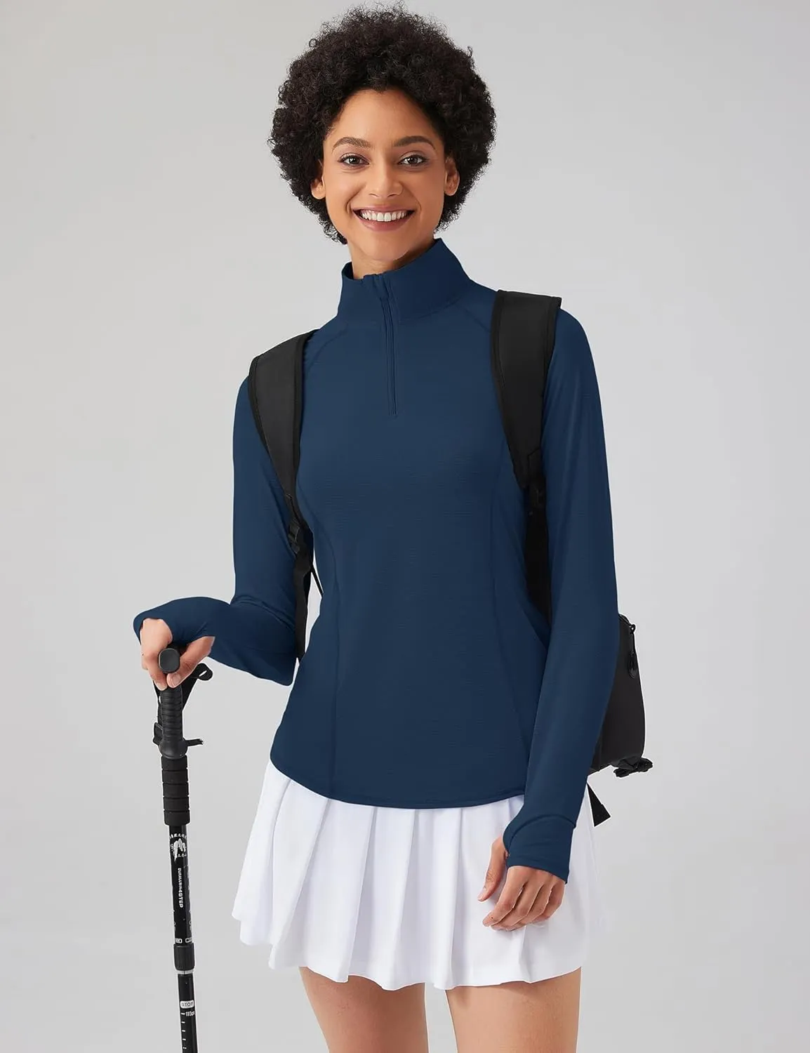 LOMON Women Long Sleeve Shirts Sun Protection 1/4 Zip Summer Quick Dry Hiking Shirts Quarter Zip Pullover for Women