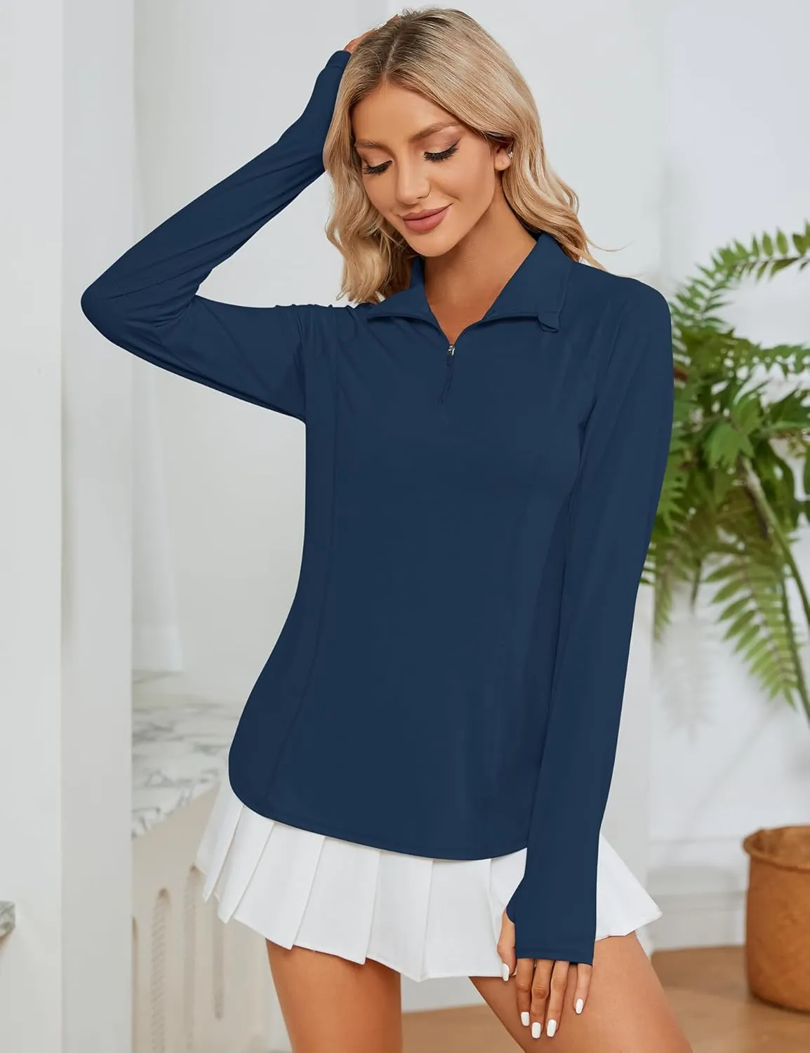 LOMON Women Long Sleeve Shirts Sun Protection 1/4 Zip Summer Quick Dry Hiking Shirts Quarter Zip Pullover for Women