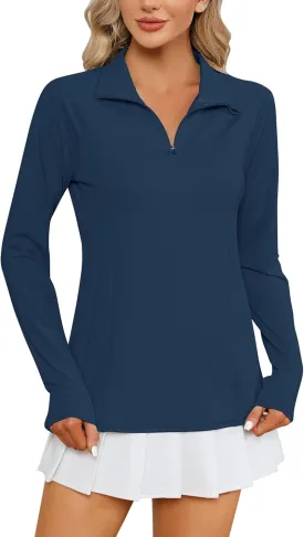 LOMON Women Long Sleeve Shirts Sun Protection 1/4 Zip Summer Quick Dry Hiking Shirts Quarter Zip Pullover for Women