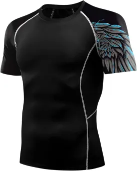 Men's Rash Guard Shirts Sun Protection UPF 50  Short Sleeve BJJ Jiu Jitsu Workout Swim Compression Shirt