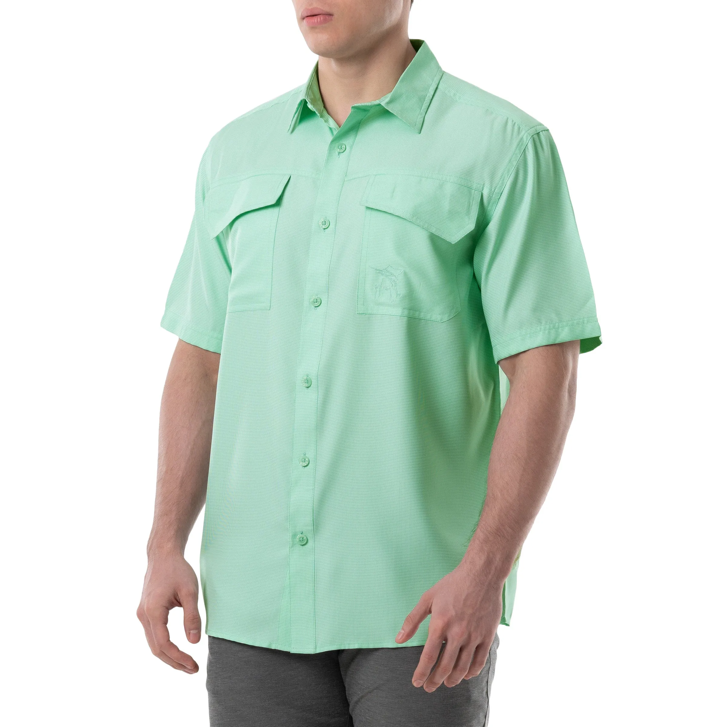 Men's Short Sleeve Texture Gingham Performance Fishing Shirt