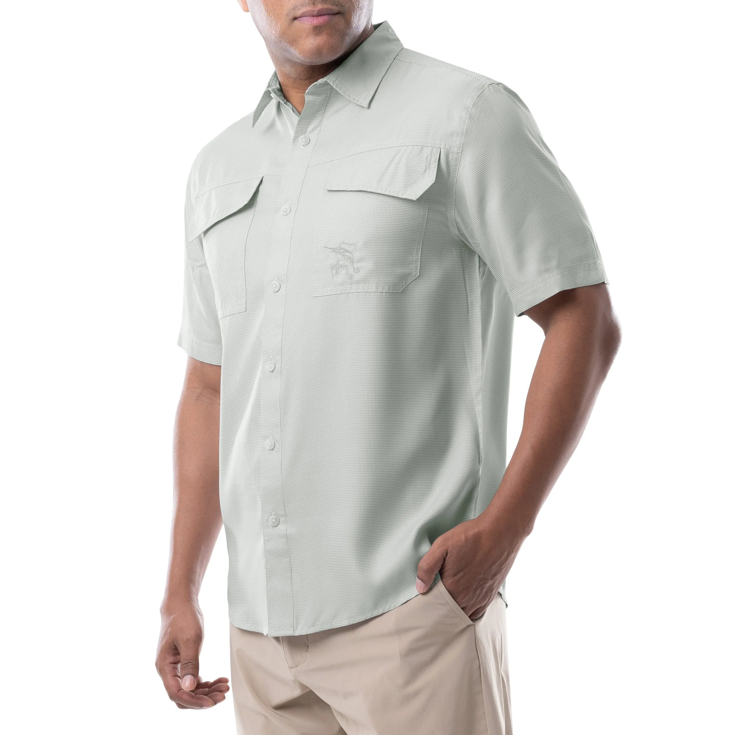 Men's Short Sleeve Texture Gingham Performance Fishing Shirt