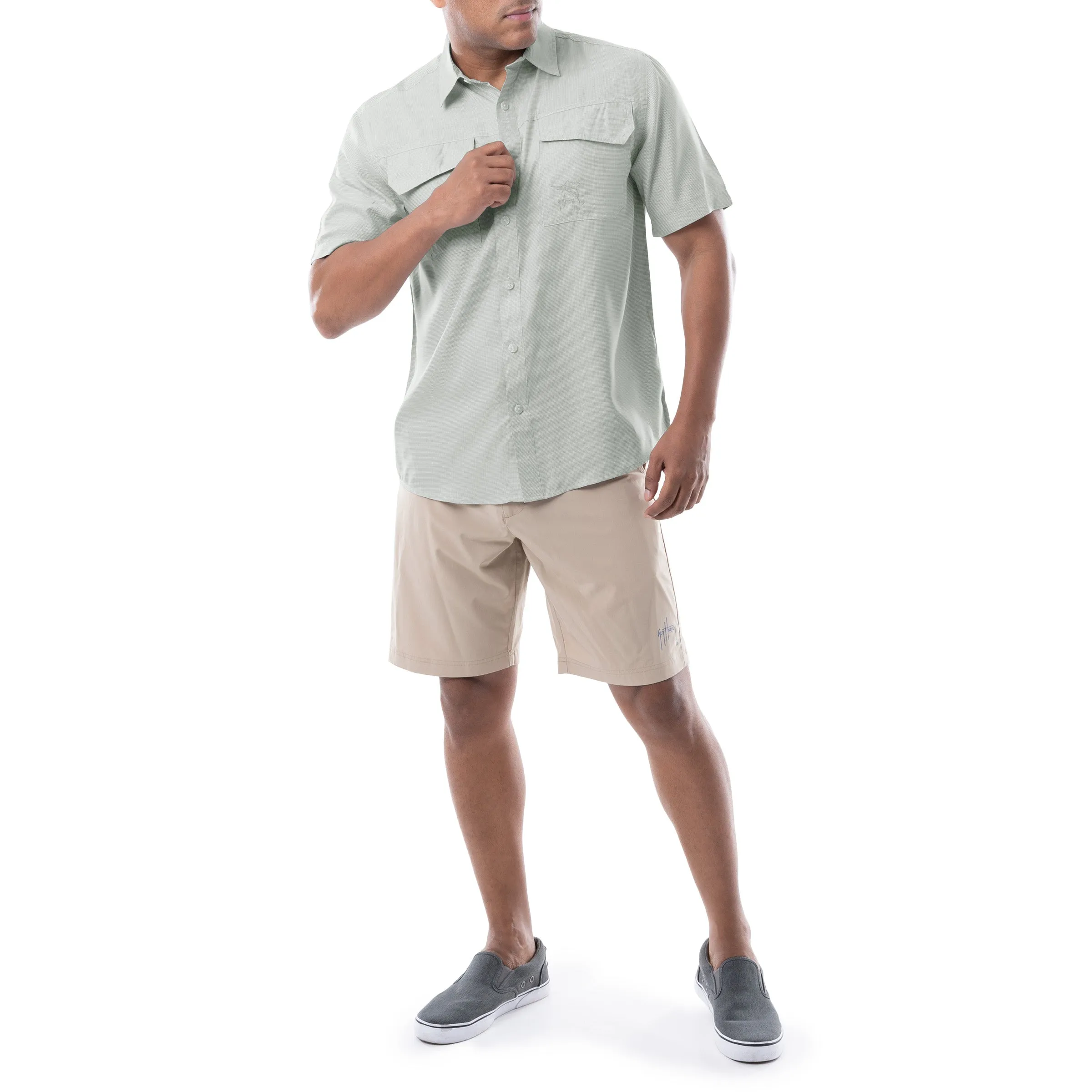 Men's Short Sleeve Texture Gingham Performance Fishing Shirt