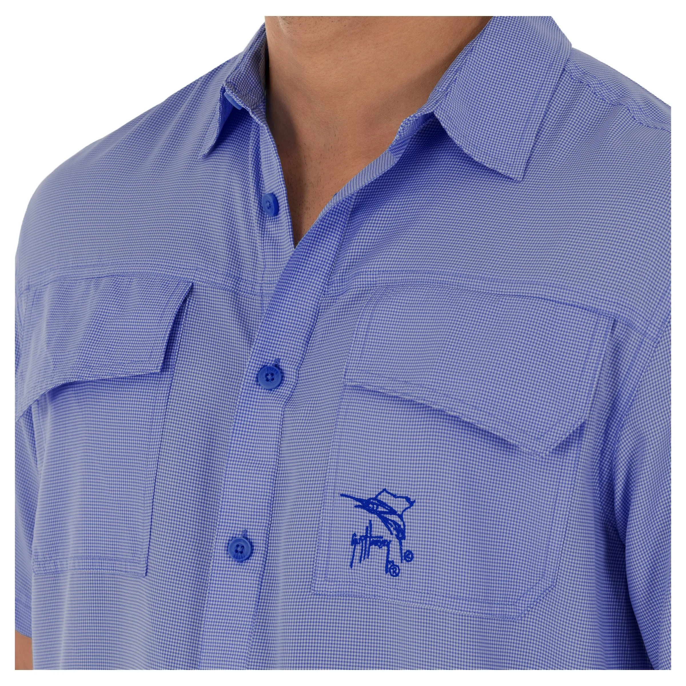 Men's Short Sleeve Texture Gingham Performance Fishing Shirt