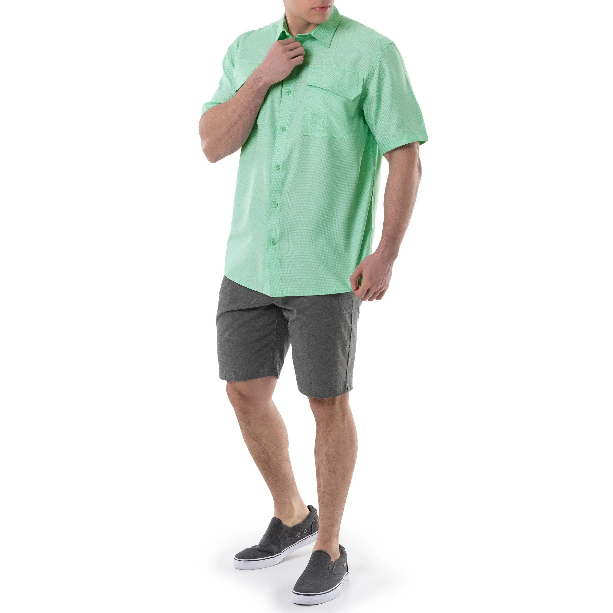 Men's Short Sleeve Texture Gingham Performance Fishing Shirt