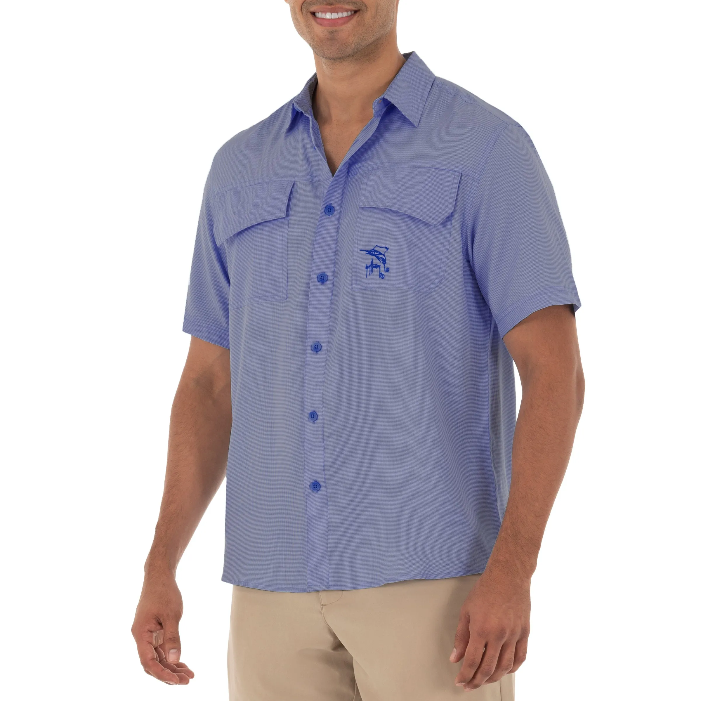 Men's Short Sleeve Texture Gingham Performance Fishing Shirt