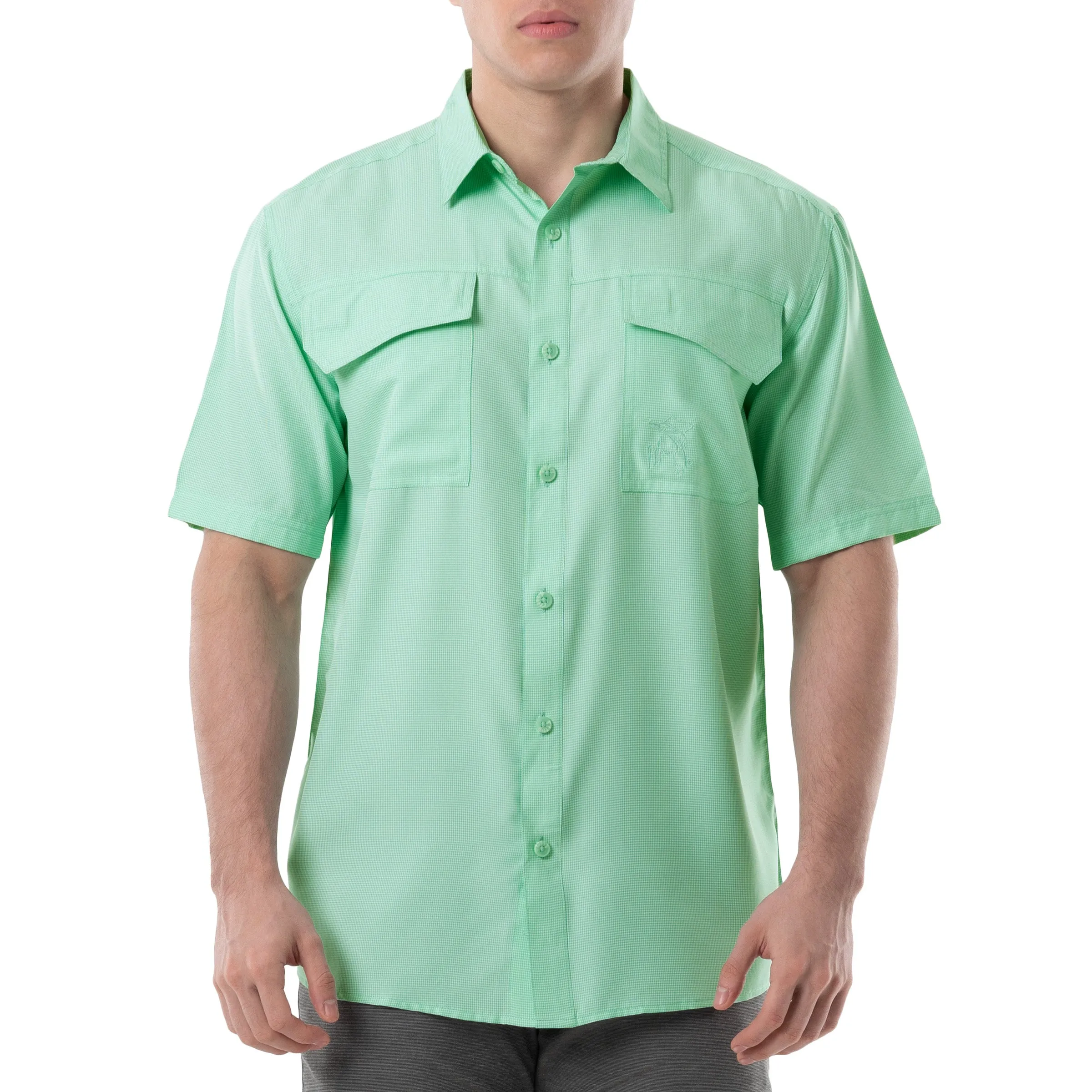 Men's Short Sleeve Texture Gingham Performance Fishing Shirt