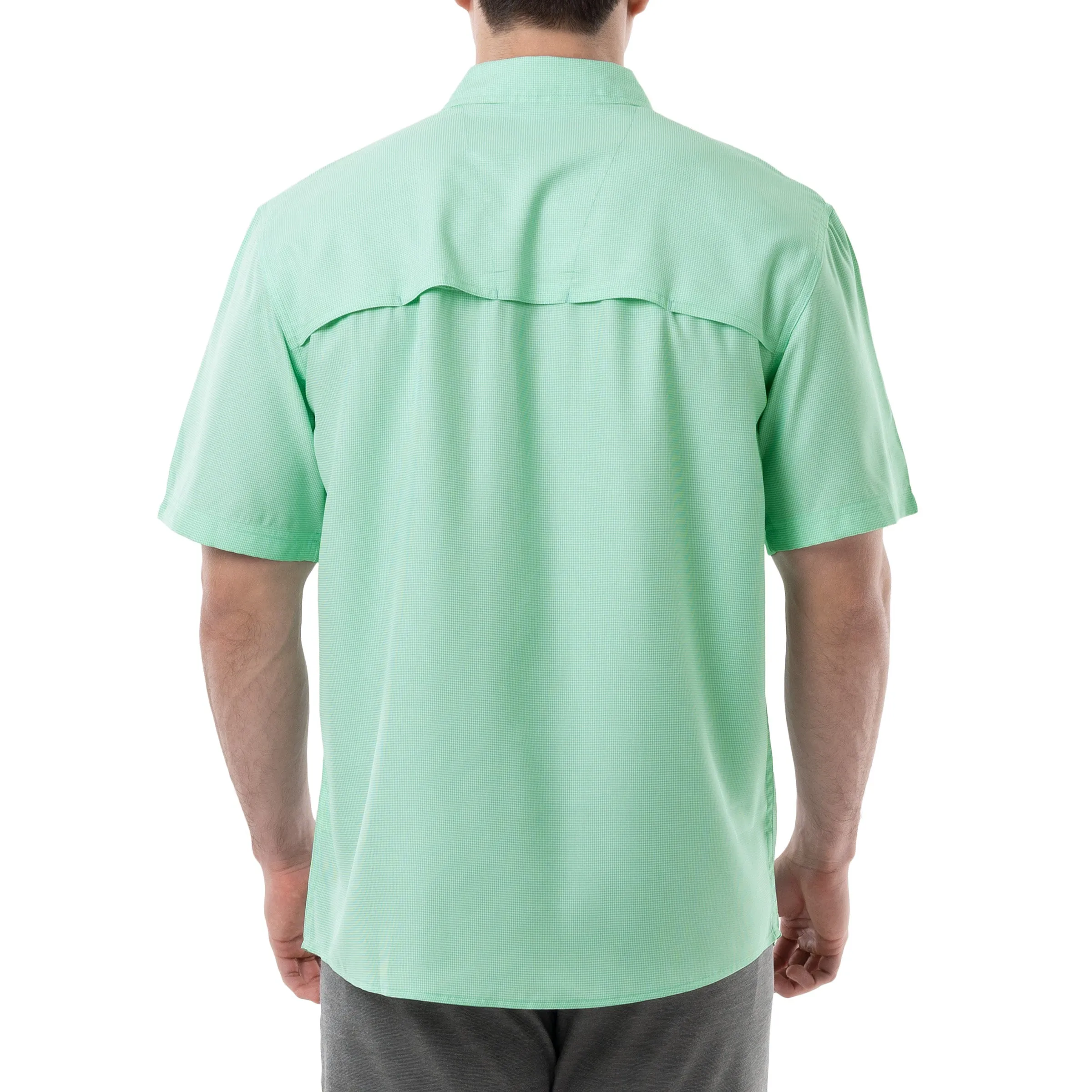 Men's Short Sleeve Texture Gingham Performance Fishing Shirt