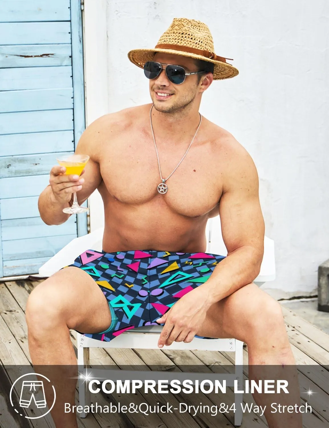 Men's Swim Trunks with Compression Liner 5" Inseam Mens Quick Dry Board Shorts with 4 Pockets for Beach Vacation