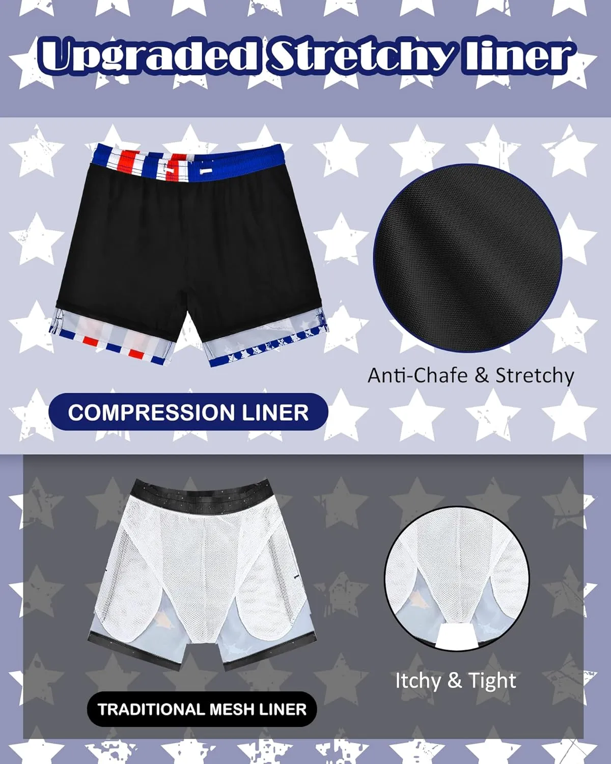 Mens Swim Trunks with Compression Liner Quick Dry Bathing Suits Board Beach Shorts Swim Shorts with Zipper Pocket