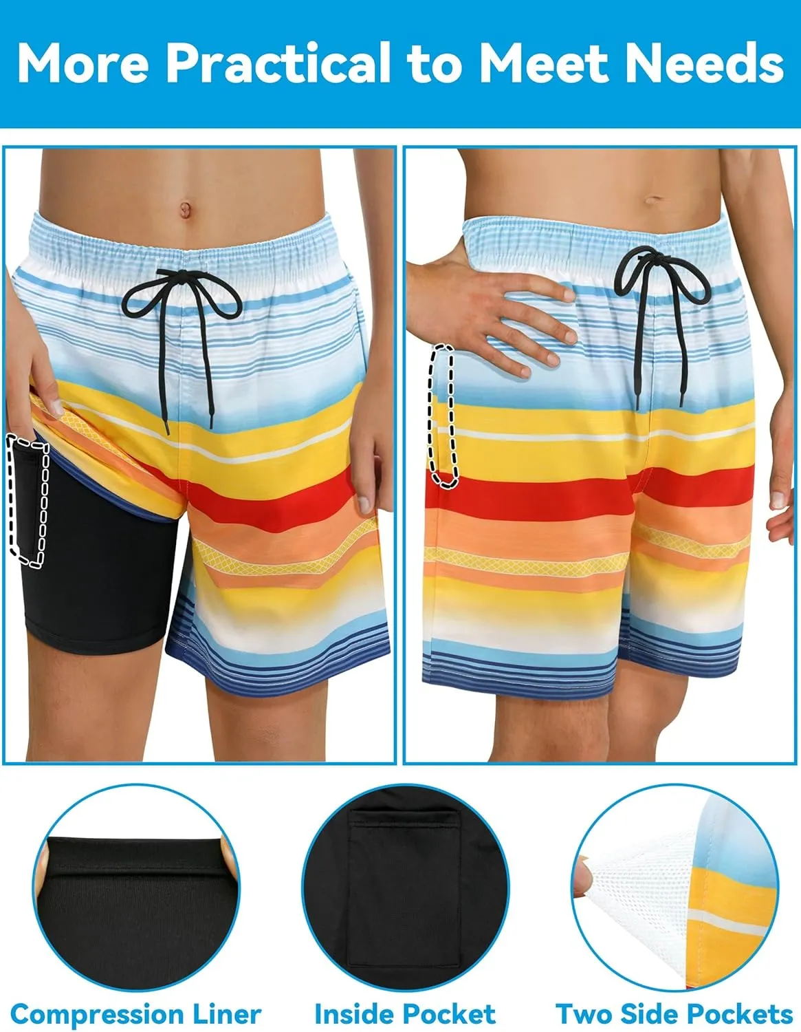 Olreco Youth Boys Swim Trunks with Compression Liner Boys Bathing Suit for Kids Swimsuits Teen Quick Dry Kids Board Shorts