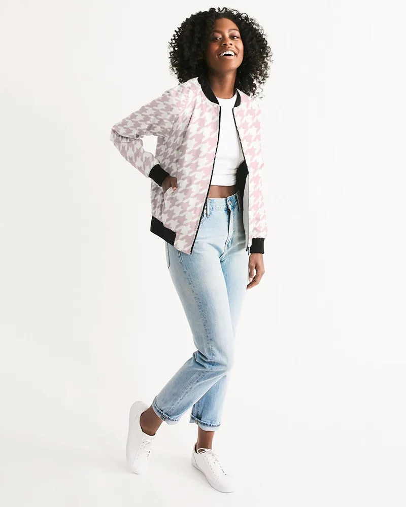 Pale Pink Large Houndstooth Women's Bomber Jacket