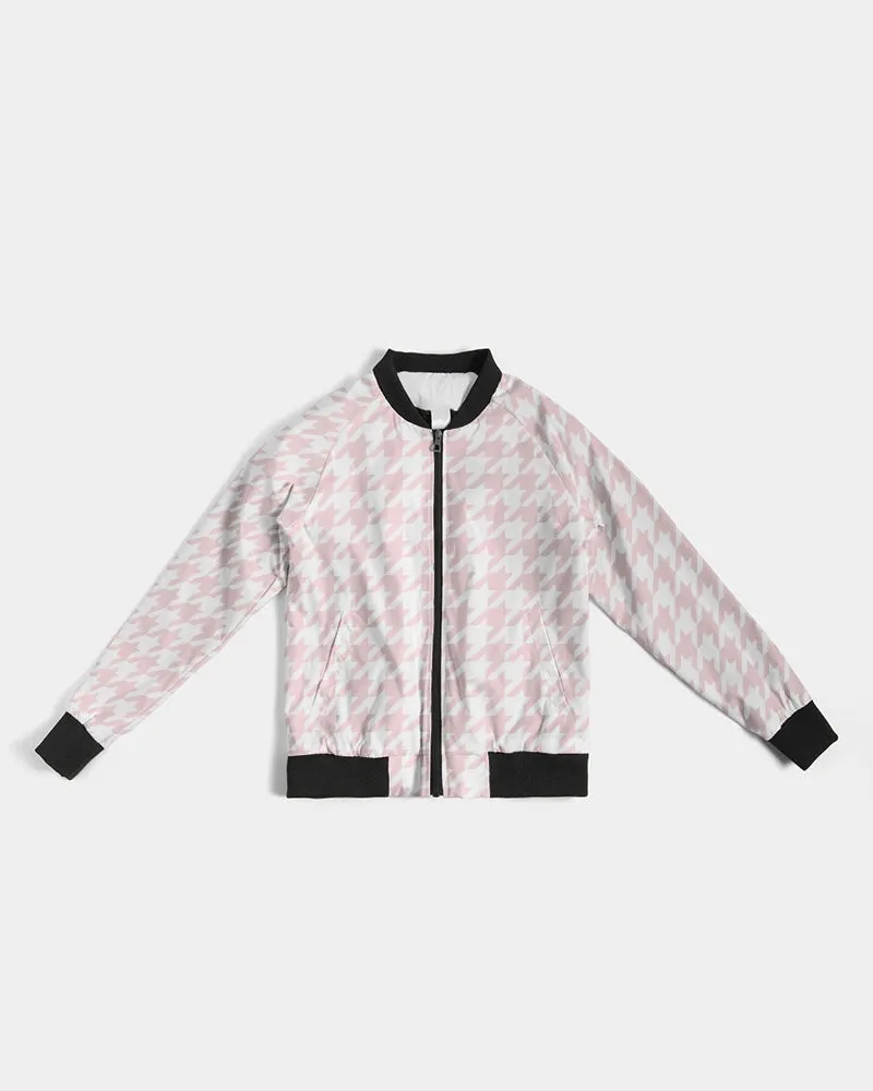 Pale Pink Large Houndstooth Women's Bomber Jacket