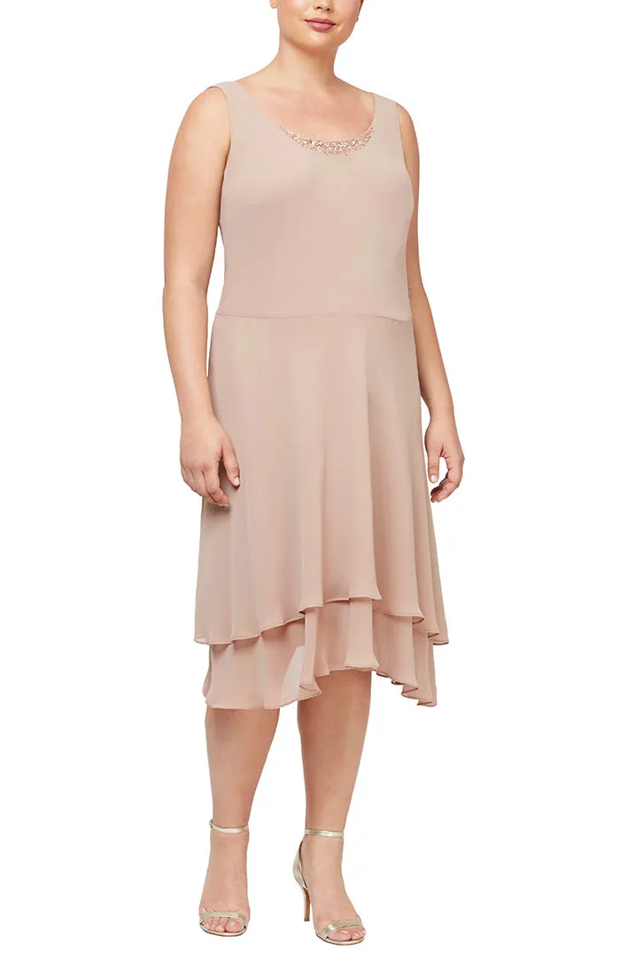 Plus - Chiffon Jacket Dress with Beaded Shoulder Detail & Tiered Skirt