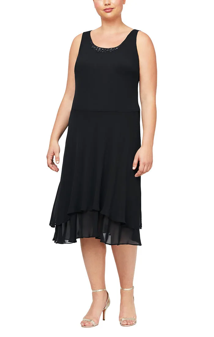 Plus - Chiffon Jacket Dress with Beaded Shoulder Detail & Tiered Skirt