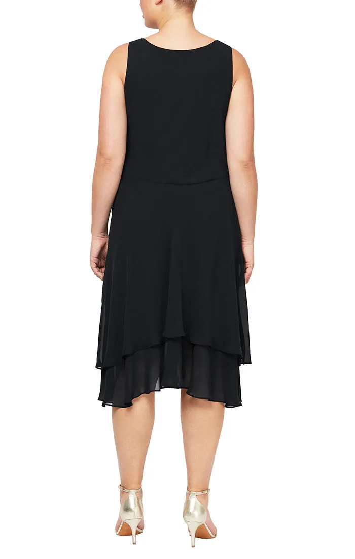 Plus - Chiffon Jacket Dress with Beaded Shoulder Detail & Tiered Skirt